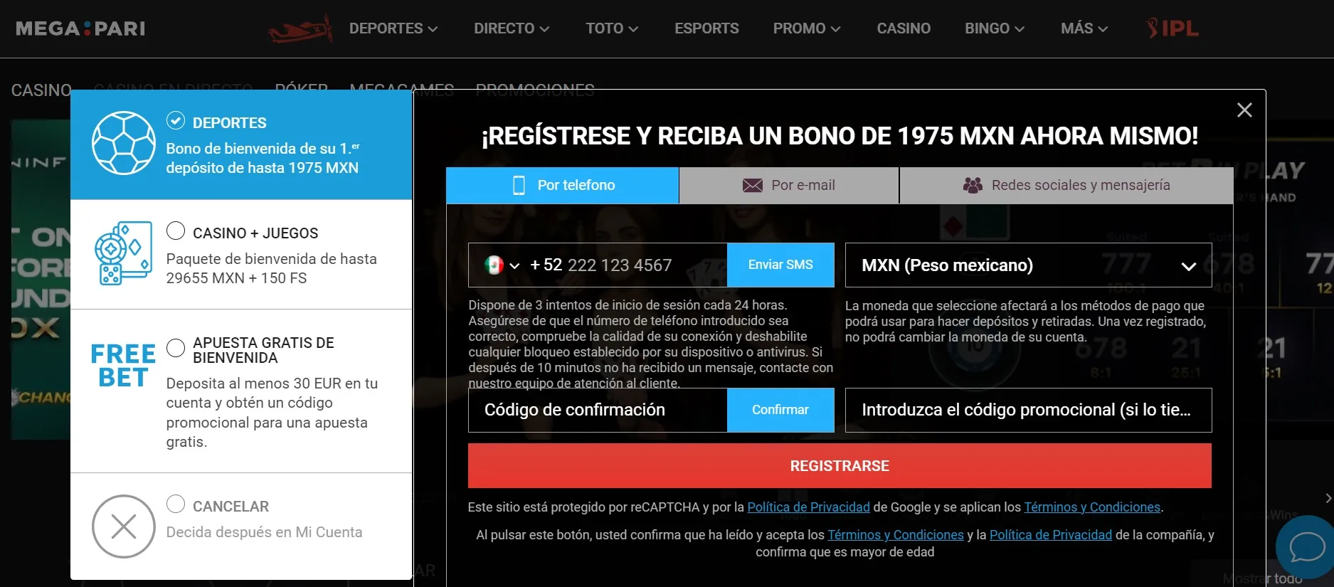 Registro Megapari casino 
